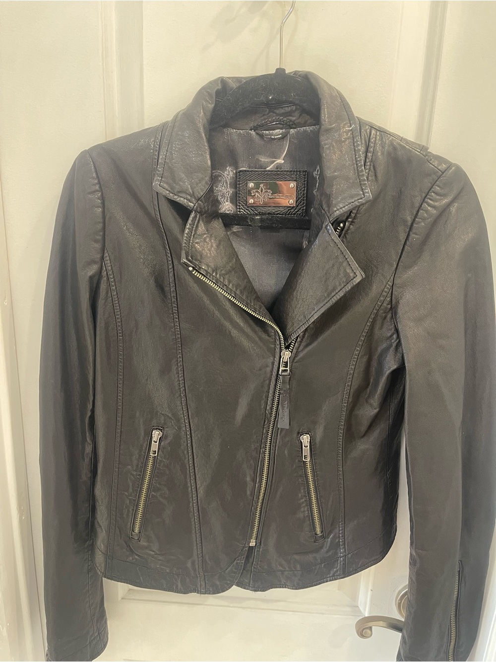 Mackage Women’s Black Leather Asymmetric Zip Jacket